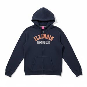 Fighting Illini Women’s Navy Zip-Up Hoodie blinged out I in back size Large